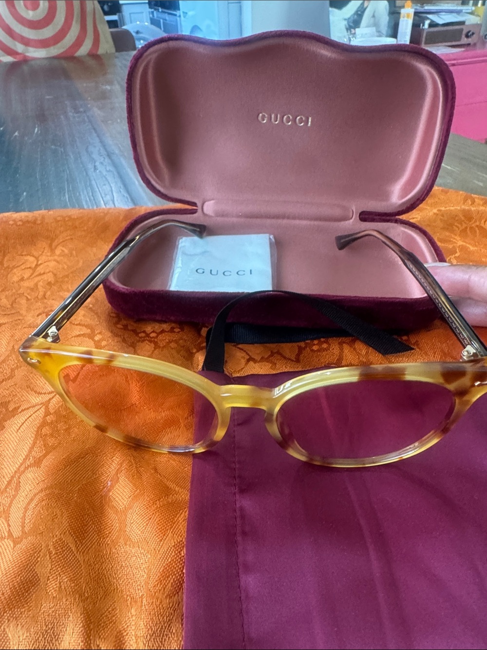 Gucci Women’s Yellow Tortoise Round Sunglasses
